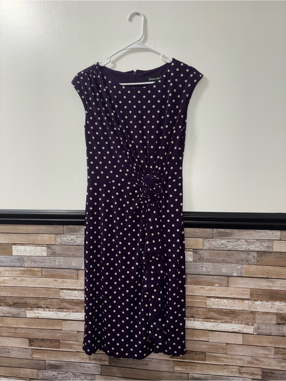 connected apparel Purple Polka Dot Midi Dress with Rosette Size 6